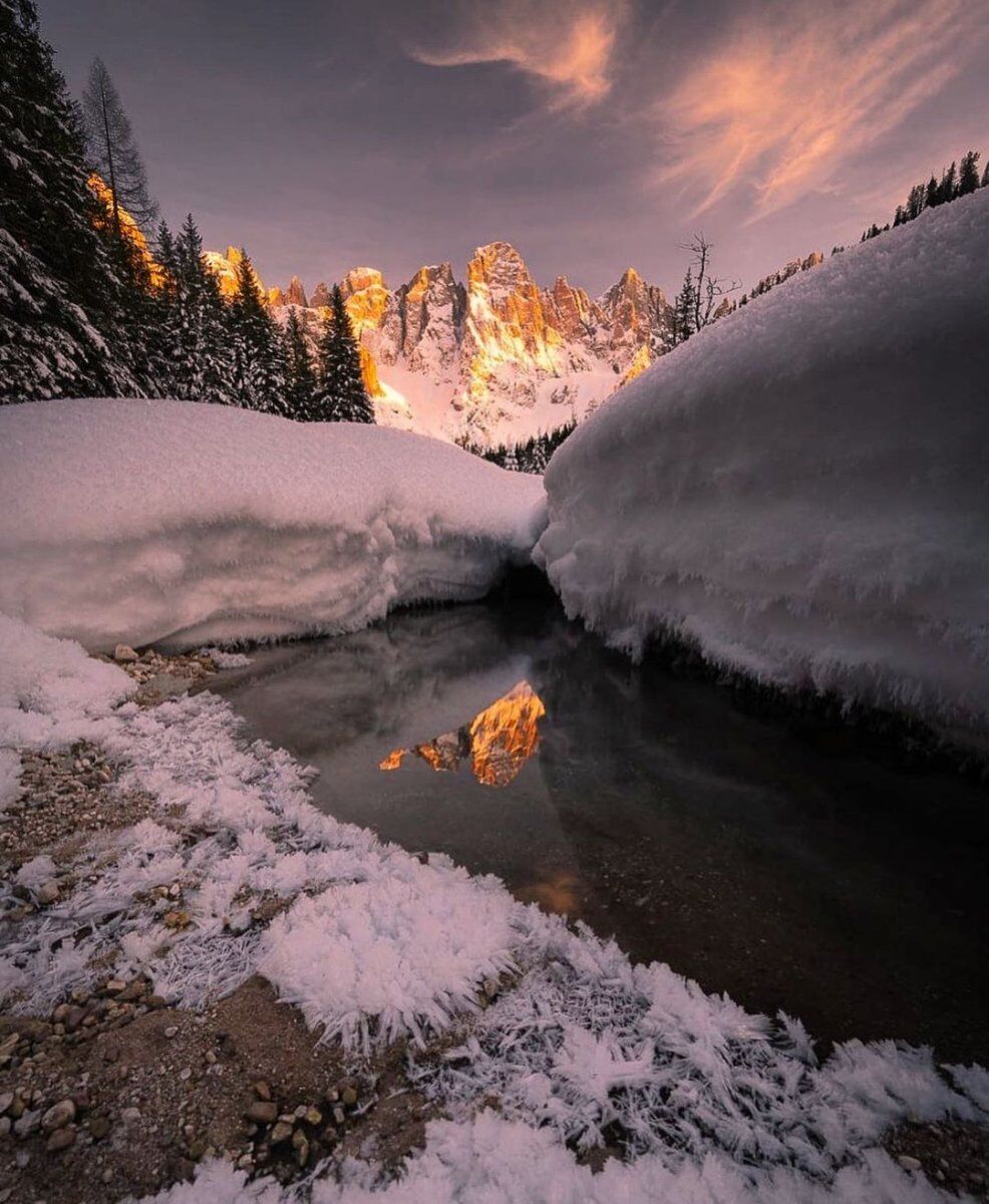 Ciaspolata al tramonto al Lago di Calaita: le Pale di San Martino desktop picture